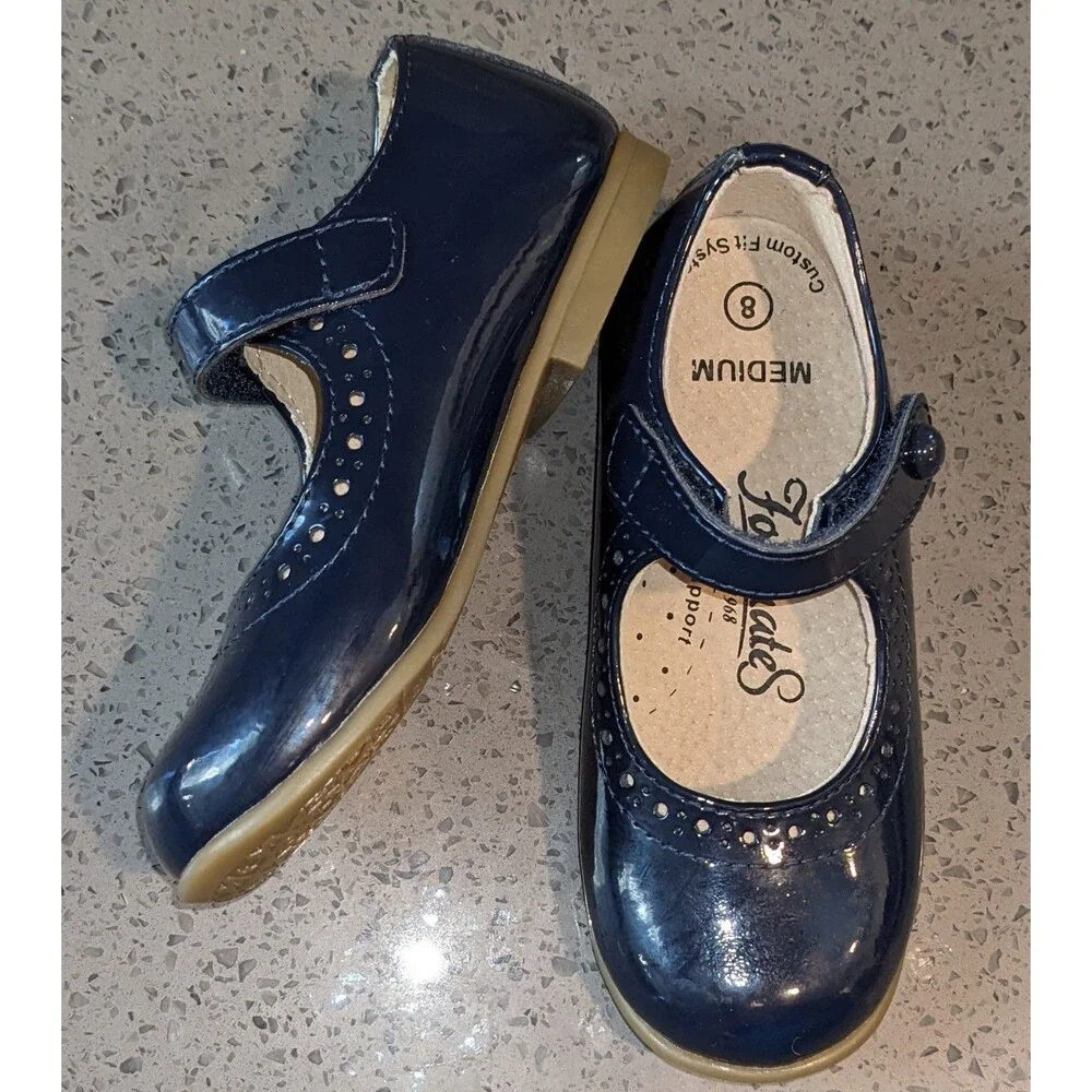 Footmates Blue Patent Emma Mary Jane Shoes, Little Girls Dress Shoes Sz 8